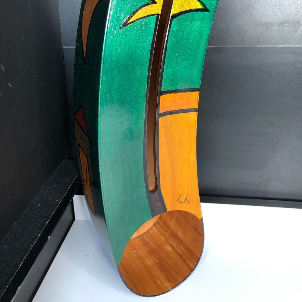 Kakadu Wood Wall Hanging Toilet Paper Holder Israeli Hand Painted Signed 20”X 5”